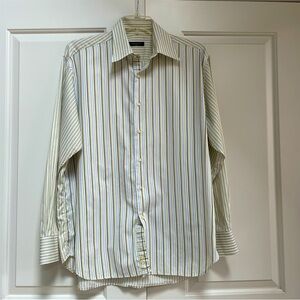 Equilibrio Men’s Mixed Media Striped Cotton Made in Italy Long Sleeve Shirt